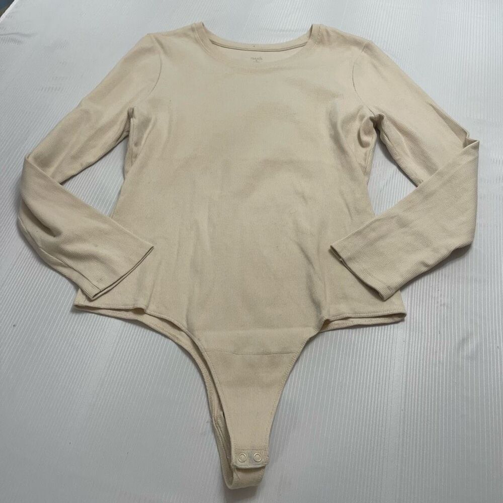 Nuuds Women’s Cream Beige Long Sleeve Bodysuit Size XL